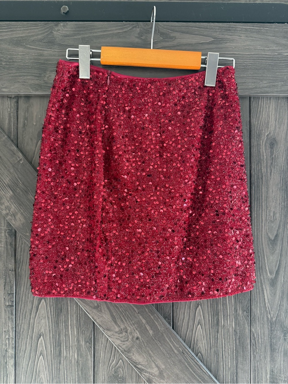 Source Unknown Burgundy Sequin Mini Skirt